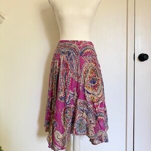 Ralph Lauren Purple Paisley Boho Cotton Midi Skirt Petite Small PS